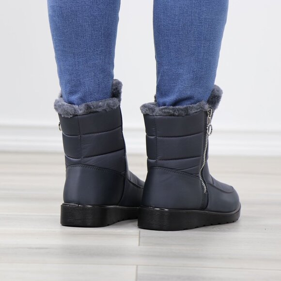 Rain Ankle Boots Weather Resistant Warm Synthetic Fluff Inside Grey - Picture 7 of 14
